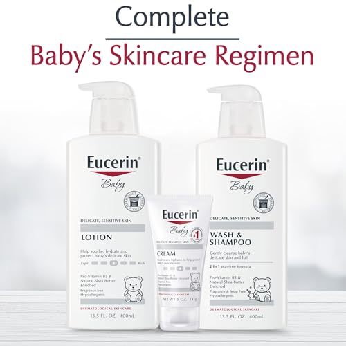 Eucerin Baby Body Lotion, Hypoallergenic and Fragrance Free Baby Lotion with Pro-Vitamin B5 and Shea Butter, 13.5 Fl Oz Bottle