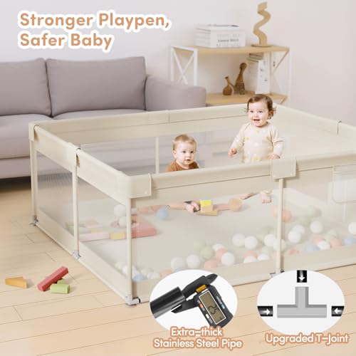 Mloong Large Baby Playpen for Toddler - 69×59in Babies Play Pen Playard Active Center Beige