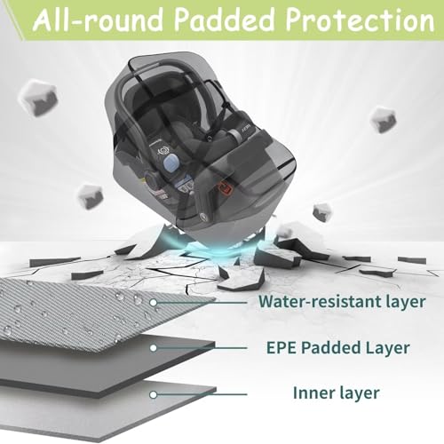Infant Car Seat Travel Bag - Fits Infant Car Seats with Anti-Rebound Bar Base, Car Seat Airplane Bag for Chicco/Graco/Nuna/Cosco/Britax/Uppababy Baby Car Seat, Water Dirt Tear Resistant, Grey Upgrade
