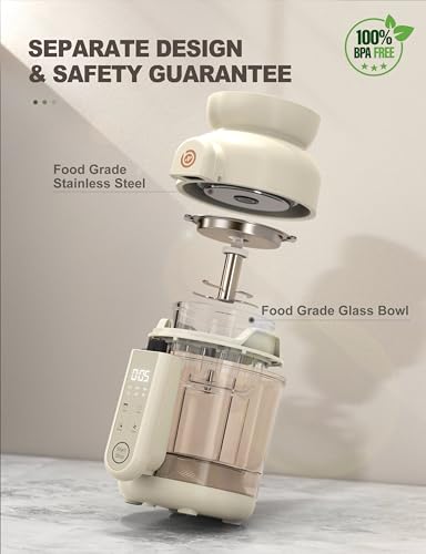 BabyNutri Auto Baby Food Maker, Glass Baby Food Mill, Baby Blender & Steamer and Puree Maker with Auto Cooking, Easy Cleaning, Touch Screen, Dishwasher Safe (12oz)