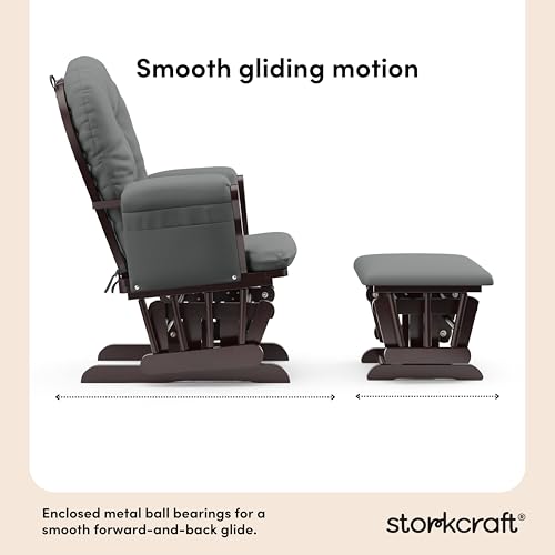 Storkcraft Premium Hoop Glider & Ottoman (Espresso/Gray) — GREENGUARD Gold Certified Nursery Glider, Solid Wood Craftsmanship, Smooth-Gliding Nursery Chair and Ottoman, Award-Winning