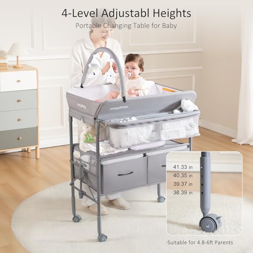 Maydolly Baby Changing Table, Maydolly Portable Foldable Changing Table, Waterproof Diaper Changing Station, Adjustable Height Changing Station, Mobile Nursery for Newborn and Infant