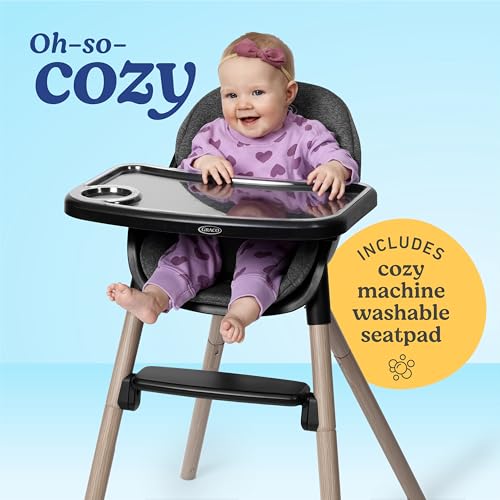 Graco Ready2Dine DLX 4-in-1 Highchair, Portable High Chair with 4 Growing Stages, Foldable Baby High Chair, Toddler Feeding Seat, Youth Stool, and Big Kid Seat, Linden