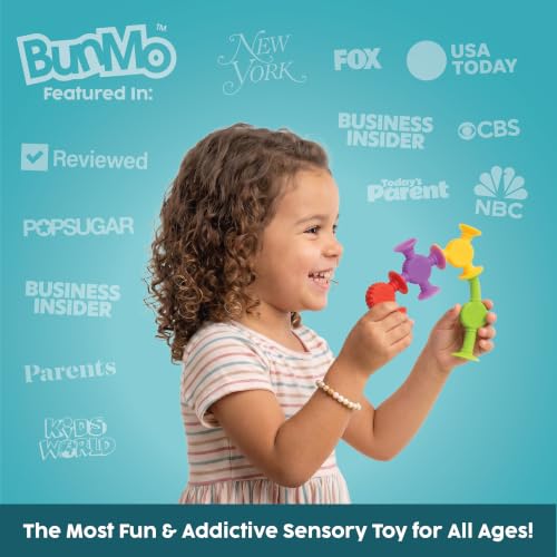 BUNMO Bath Toys Suction - Connect, Build, Create - Toddler Bath Toys - Hours of Fun & Creativity - Fine Motor Skills - Stimulating Sensory Toys - Non-Mouthable Toy - Textured 10 Pack