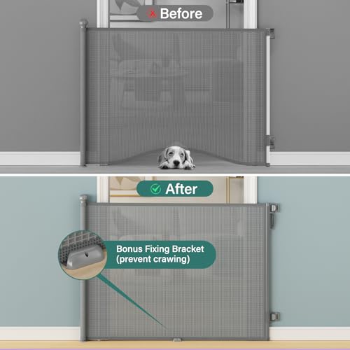 Babepai Retractable Baby Gates Extra Wide | 55" Wide x 34" Tall Dog Gates for Stairs | Indoor/Outdoor Use | Child Gates for Doorways, Deck, Porch, Hallways, Patio - Gray