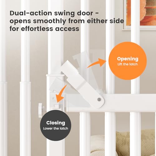 Gardner Pet 51"-87" Extra Tall Cat Gate for Doorway, Wide Adjustable 27.56"-37" Baby Gate Included 4 Extension Kits, Pressure Mounted Safety Full Door Gate for Stairs, Studio, Kitchen (White)