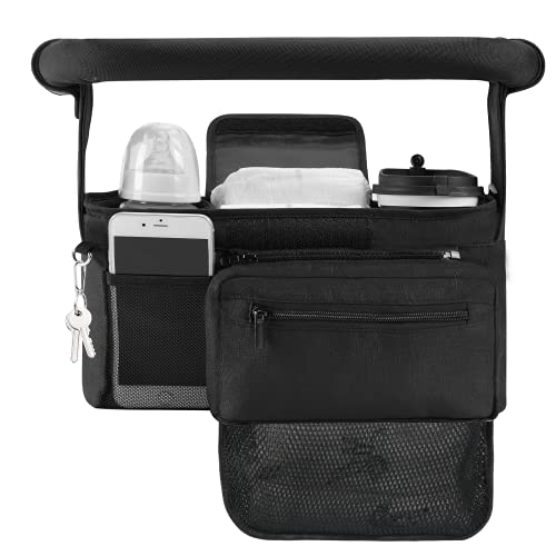 Momcozy NON-SLIP Universal Stroller Organizer | Insulated Cup Holder | Detachable Phone Bag & Shoulder Strap | Fits Uppababy, Baby Jogger, Britax, BOB, Umbrella and Pet Stroller