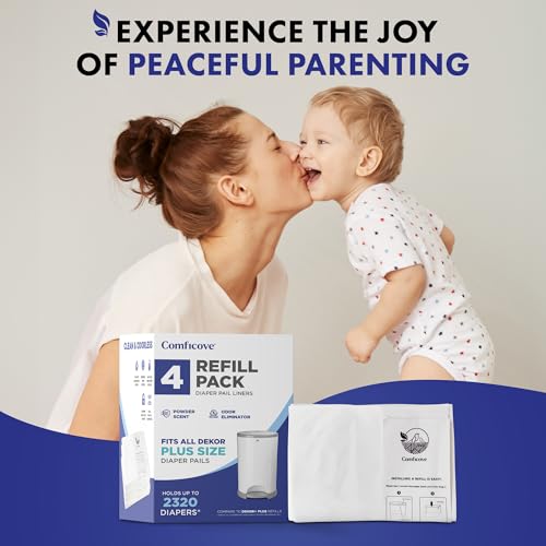COMFICOVE Refills Compatible with DEKOR PLUS Diaper Pails | 4 Pack | Extra Thick Diaper Pail Refill Liners | Fresh Scent | Easy to Replace and Dispose of Diaper Bag | Odorless Baby Diapers Disposal