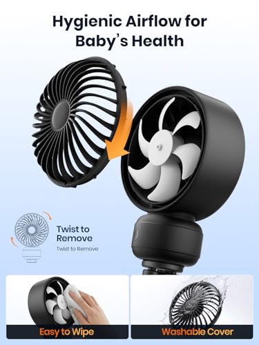 Warmco Portable Stroller Fan, 4000mAh Rechargeable Clip On Fan for Baby