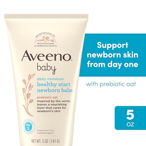 Aveeno Baby Healthy Start Nourishing Newborn Balm, Hypoallergenic Baby Skin Balm with Prebiotic Oat Leaves a Nourishing Layer to Care for Newborn Skin, Fragrance-Free, 5 oz