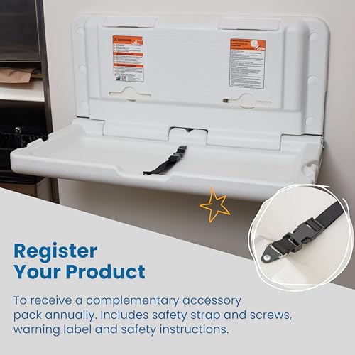 ECR4Kids Horizontal Wall-Mounted Changing Station, Baby Changer, White Granite