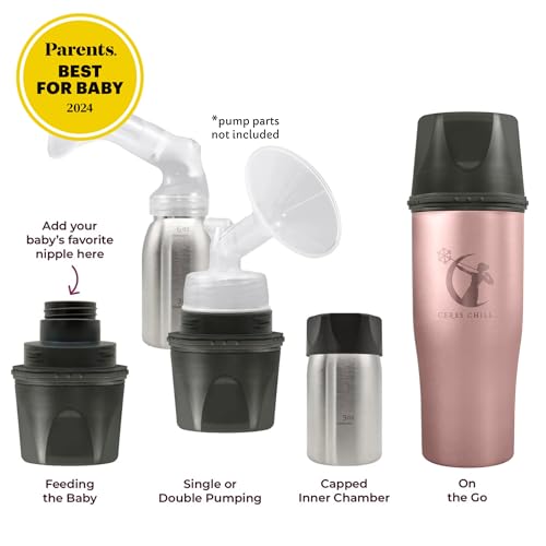 Ceres CHILL Demigoddess Mini Breastmilk Chiller & Warmer – 6–16oz Portable Breast Milk Cooler, Storage & Baby Bottle for Travel, Work or On-The-Go – Pump Compatible Container – Rose Gold