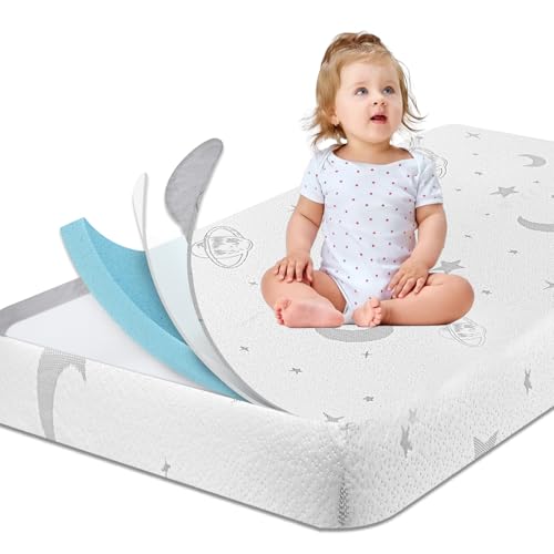 EZKLRWGF Crib Mattress 52"x27.5"–Dual Sided Breathable Memory Foam Toddler Mattress with Removable Washable Cover & Non-Slip Bottom for Baby Crib & Toddler Bed–Quiet, No Odor