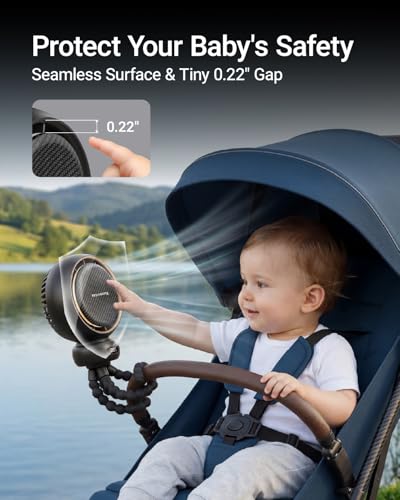 MAMAZING Portable Stroller Fan, 5 Speeds with Natural Wind & 70° Auto Oscillation, 5000mAh USB-C Rechargeable, LED Display, Soothing Songs, Clip Fan for Stroller, Car, Crib, Camping, Outdoor & Indoor