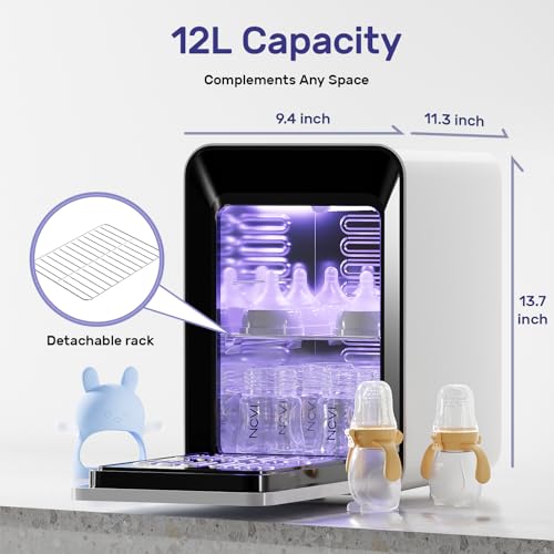 NCVI 12L UV-Light Baby Bottle Dryer Pro for Infant Can Hold 12 Baby Bottles, Stainless Steel Baby UV Household Box Cabinet for Baby Pacifiers/Silicone Teether Toys/Breast Pump Parts