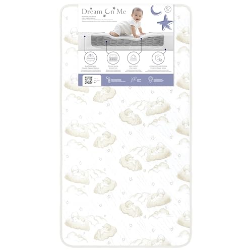 Dream On Me Twilight 5” 2-in-1 Breathable Spring Coil Crib & Toddler Mattress – Firm Infant Side & Plush Toddler Side, Reversible Design, Waterproof Vinyl Cover, GREENGUARD Gold & BSA Certified