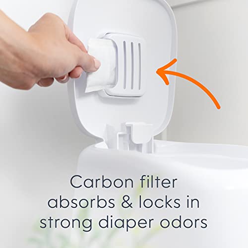 Diaper Genie Complete Diaper Pail (White) – Includes 1 Refill (Holds 270 Newborn Diapers) & 1 Carbon Filter