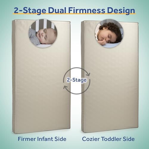 Sealy Baby 2-Stage Dual Firm Crib Mattress, Breathable Infant & Toddler Mattress with Medical-Grade Waterproof Cover, GREENGUARD Gold Certified, Made in USA, 52 x 28 Inches