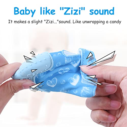 Vicloon Silicone Teething Mitt, 2Pcs Baby Teething Mitten with Adjustable Strap, Crinkle Sound and Textured, Self Soothing Baby Chew Toys for 0-6 Month Infants
