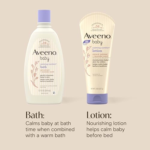Aveeno Baby Calming Comfort Bath + Body Lotion Set, Nighttime Baby Wash & Baby Lotion with Oat Extract, Soothing Lavender & Vanilla Scent, Gently Cleanses & Helps Calm Baby Before Bedtime, 2 Items