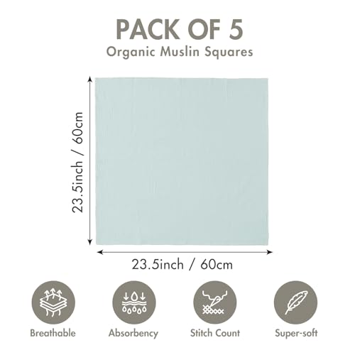Muslin Receiving Blankets, Neutral Blanket Swaddling for Newborn Boys and Girls, 5 Pack Breathable and Skin-Friendly Swaddle Wrap for Infant Baby (Graceful Colors)