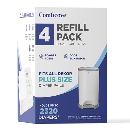 COMFICOVE Refills Compatible with DEKOR PLUS Diaper Pails | 4 Pack | Extra Thick Diaper Pail Refill Liners | Fresh Scent | Easy to Replace and Dispose of Diaper Bag | Odorless Baby Diapers Disposal