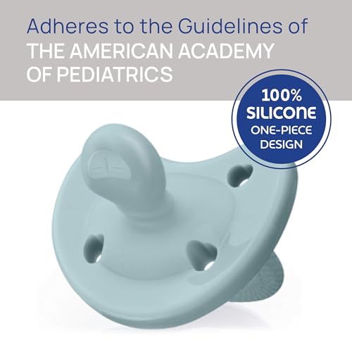 Chicco PhysioForma Luxe Orthodontic Pacifier for Babies 6-16 Months, One-Piece 100% Soft Silicone, Supports Breathing, Textured Shield & Handle, Sterilizing Case, BPA Free, 2-Pack, Coastal Blue