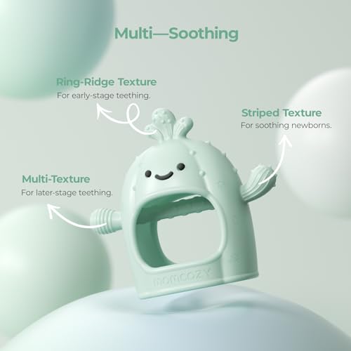 Momcozy Baby Teething Toys, Food Grade Silicone Baby Teether，Teething Mitten for Babies 0–6 Months，Teethers for Babies 6–12 Months，Anti Drop Wrist Teether with Multiple Chew Points， Mint Green