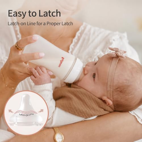 Pigeon Silicone Coating (Glass Inside/Silicone Outside) Baby Bottle, Wide Neck, Streamlined Body, Natural Feel, Easy to Clean, Heat-Resistant, 5 Oz (Pack of 2), Includes 2 pcs SS Nipples (0m+)