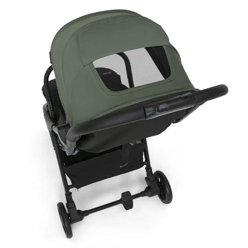 Jeep Altitude Compact Travel Stroller by Delta Children Greenguard Gold, Easy One Hand Fold, Lightweight, Extendable Canopy with Peek-a-Boo Window, Reclining Seat, 4 Wheel Suspension, Olive Green