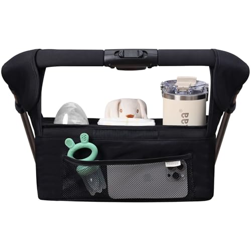 haakaa Universal Stroller Organizer with Insulated Cup Holder - Black, Single Cup Holder, Stroller Caddy with Shoulder Strap & Extra Non-Slip Stroller Hook, Fits Most Strollers