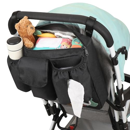 Accmor Stroller Organizer, Universal Large Capacity Stroller Bag Caddy Organizer Accessories for Uppababy, Nuna, Doona, Britax Strollers, Black