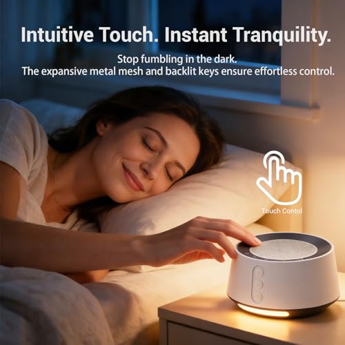 BGOVERSS White Noise Sound Machine with 20 Soothing Sounds, 10 Colors Night Light Sleep Machines Home Office Travel, 5 Timers and Memory Feature Sound Machine for Nursery Baby Kids Adults (White)