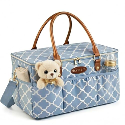 DOKUS & CO Baby Diaper Bag Tote, Large Mommy Bag for Travel, Blue