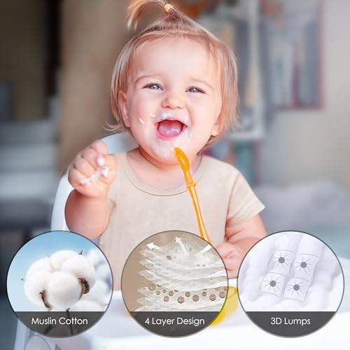 Cute Castle 12 Pack Muslin Baby Washcloths - Large 12'' by 12'' - Ultra Soft 100% Cotton - Super Absorbent Burp Cloths for Unisex, Boy, Girl -White