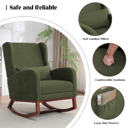 HCHAIRH Rocking Chair Nursery, Nursery Rocking Chairs with Foot Rest, Comfy Glider Rocker Nursing Chair with Back Pillow for Nursing, Living Room, Bedroom, Dark Green