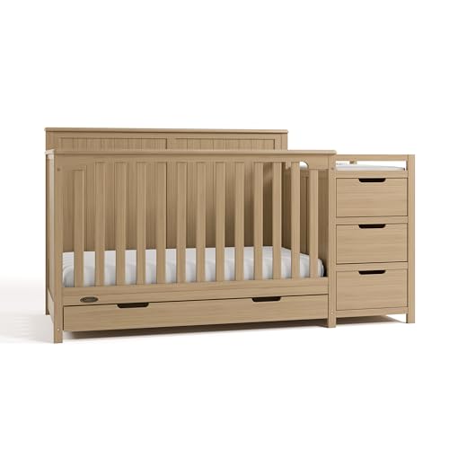 Graco Hadley 5-in-1 Convertible Crib & Changer – GREENGUARD Gold Certified, Fits Standard Crib Mattress, Converts to Toddler Bed and Full Bed, 4 Adjustable Mattress Heights (Driftwood)