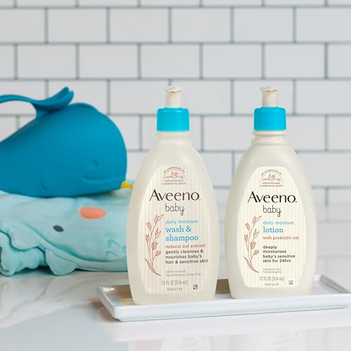 Aveeno Baby Daily Care Gift Set with Oat Extract, Moisturizing Lotion and 2 in 1 Bath Wash and Shampoo, Hypoallergenic, Paraben Free, 2 Count