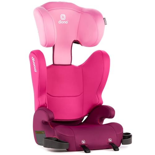 Diono Cambria LE, 2-in-1 Belt Positioning Booster Seat,Backless and High-Back Booster seat for Children from 40—120 lb,17" Wide,6 Headrest Positions,Lightweight with Latch,Pink