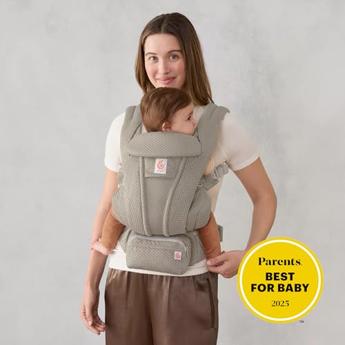 Ergobaby Omni Deluxe Baby Carrier for Newborn to Toddlers 0-48 Months (7-45 lbs) - 4-Position Breathable Mesh Baby Carrier with Ergonomic Support, Storage Pockets, and Sun Hood - Soft Olive