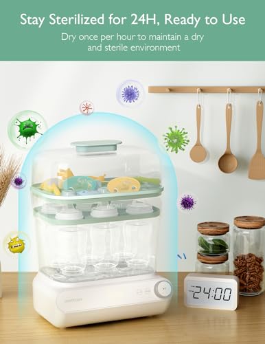 Momcozy 3 Layers Large Bottle Sterilizer and Dryer, Fast Sterilize and Dry, Universal Bottle Sterilizer for All Bottles & Breast Pump Accessories, Touch Screen & Auto-Off Bottle Sanitizer