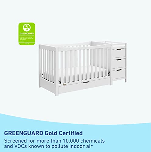 Graco Remi 4-in-1 Convertible Crib & Changer – GREENGUARD Gold Certified, Fits Standard Crib Mattress, Converts to Toddler Bed and Full Bed, 4 Adjustable Mattress Heights (White)