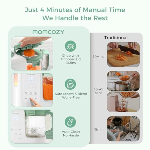 Momcozy Baby Food Maker & Squeeze station - One-Step Auto Steam & Blend Food Processor and Pouch Filler for Homemade Baby Puree