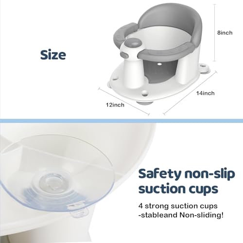 Baby Bath Seat for Babies 6 Months & Up - Baby Bath Seats for Babies Sitting Up | Non-Slip Baby Bath Chair with Cushion & Suction Cup | Toddler Bath Seat Newborn Infants Baby Bathtub Seat (Grey)