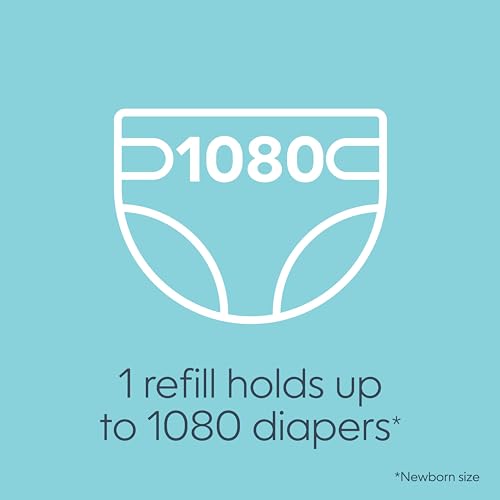 The Diaper Genie Jumbo+ Square Refill, with continuous film, can hold up to 1080 newborn-sized diapers per refill.