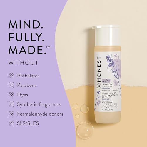 The Honest Company Baby Shampoo, Body Wash & Conditioner Duo, 2-in-1 Cleansing, Silicone-Free, Naturally Derived, Lavender Calm Scent, 20 fl oz