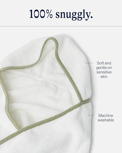 Lalo The Hooded Towel & Washcloth Set, 100% Organic Cotton, Soft on Sensitive Skin, Durable & Absorbent, Machine Washable, Includes One Baby Towel and Two Washcloths - Sage