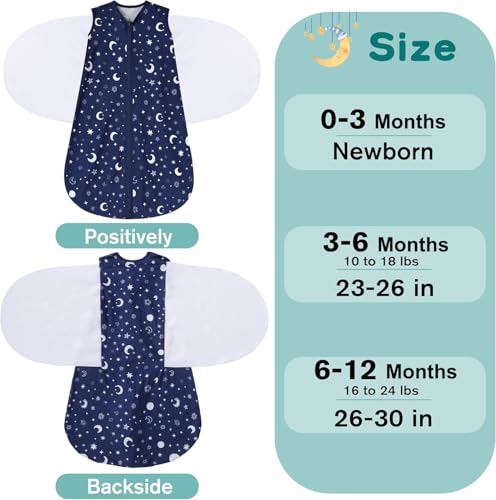 BSTOPPT Newborn Sleep Sack Baby Swaddle,3-6 Months,3-Way Adjustable Wearable Blanket,100% Rayon Cotton Swaddling sleeping bag，TOG 0.5（Clouds&Starry Sky）