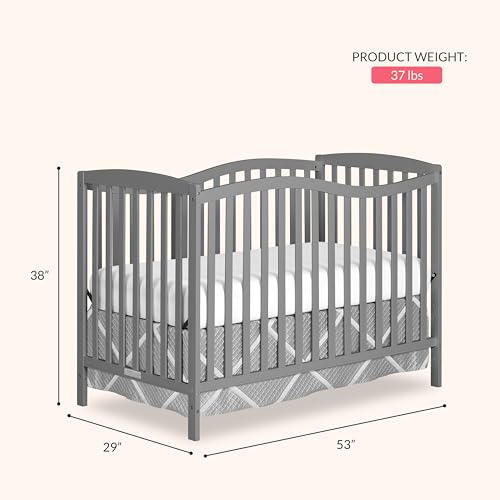 Dream On Me Chelsea 5-in-1 Convertible Full-Size Baby Crib in Steel Grey, GreenGuard Gold & BSA, Pinewood, 4 Mattress Heights, Converts to Toddler, Day & Full-Size Bed, Modern Classic Nursery