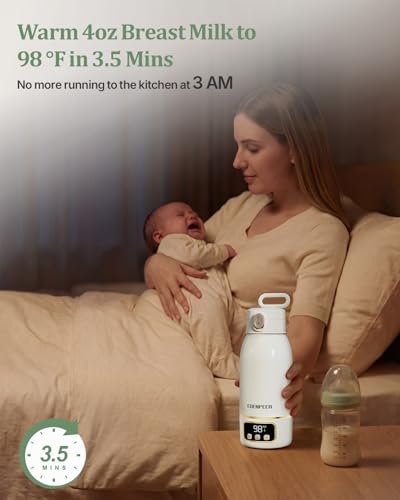 Portable Bottle Warmer for Travel, Fast Baby Bottle Warmer On the Go with Precise Temp Control, 17 OZ Milk Warmer, Leak-Proof Cordless Breastmilk Warmer, Fits Most Bottles, Ideal Newborn Baby Gift